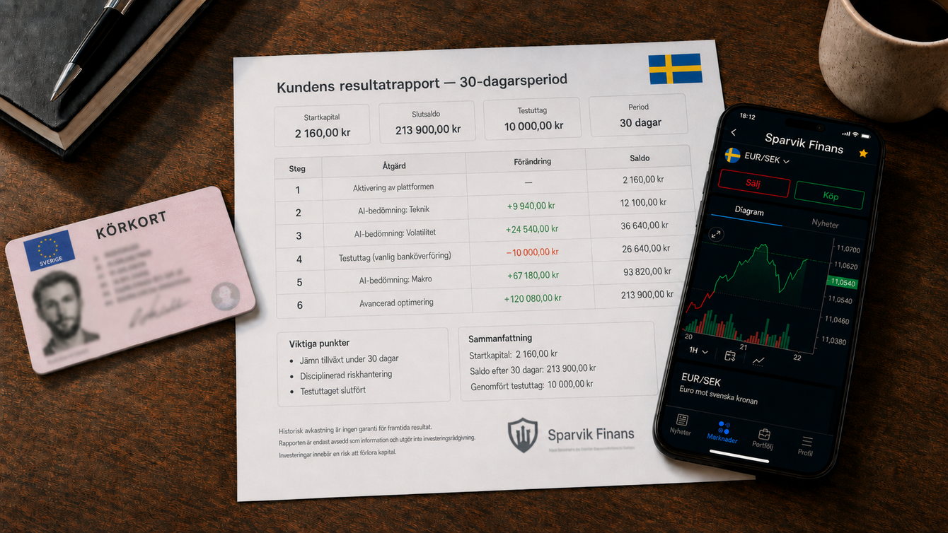 Utvecklingen av vårt testkonto under 30 dagar